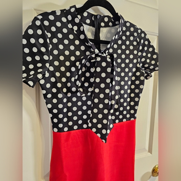 Amazon Vintage Fashion Bodycon Pencil Dress Size Small Navy Blu/White Polka Dots - Picture 3 of 10